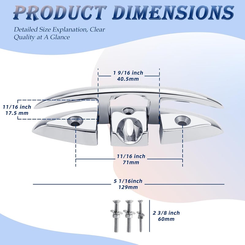 YANYUCB Boat Cleats 5''6''8 inch 316 Stainless Steel Boat Folding Cleats,Marine Grade Flip up Dock Cleat Folding Cleat Rope Cleat Boat Cleat for Boat Kayak with Fasteners - Image 2